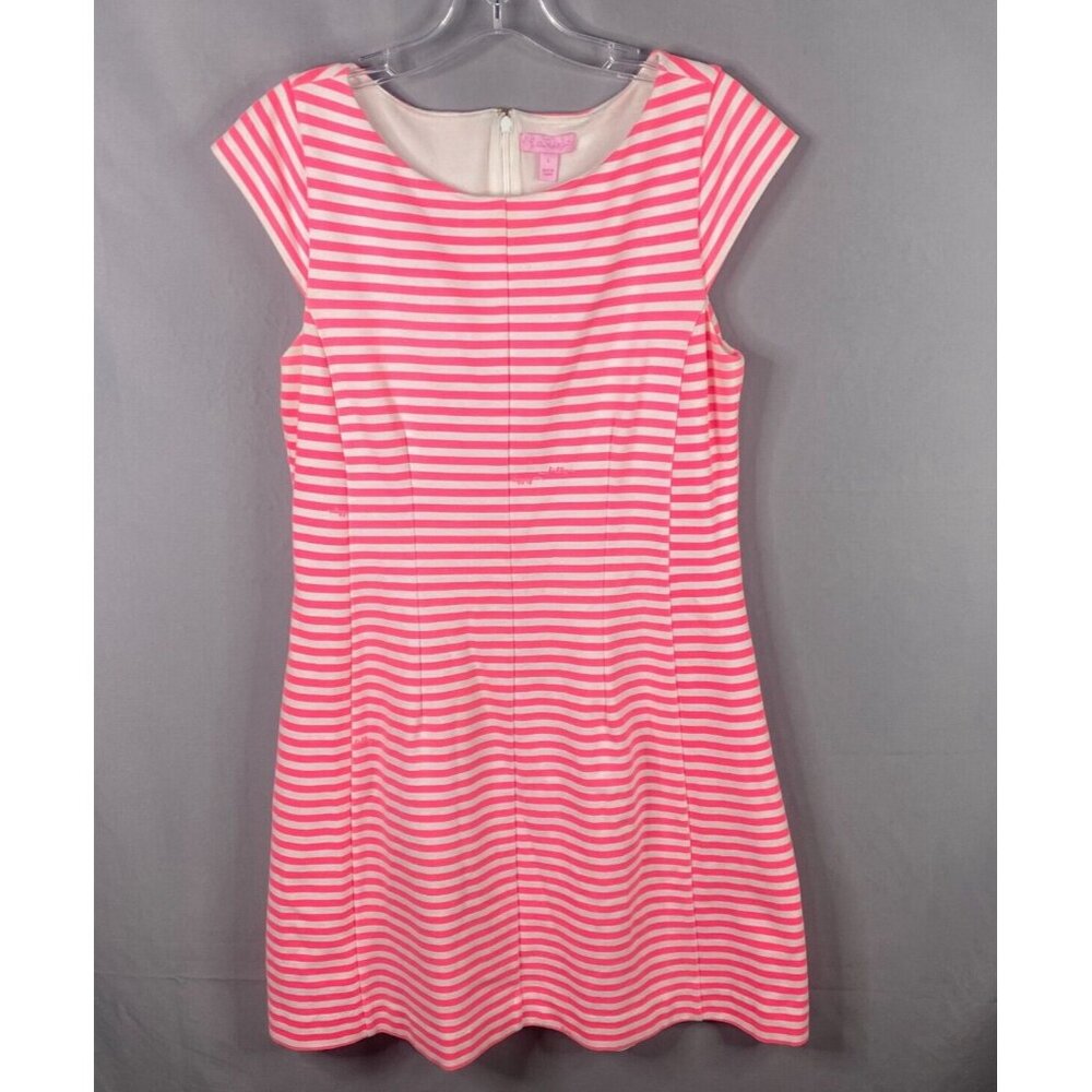 Lilly Pulitzer Pink and White Striped Cap-Sleeve Shift Dress